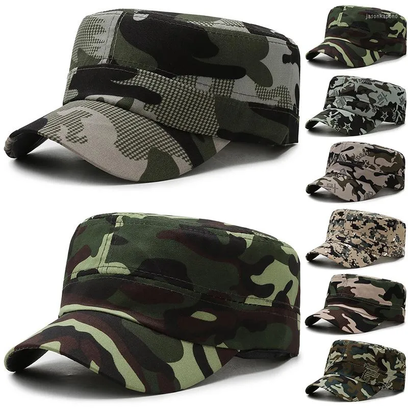 Boinas de alta calidad Casual Camo Flat Top Hat Gorras militares ajustables Hombres Mujeres Cadet Army Cap Vintage Hats Bone Man