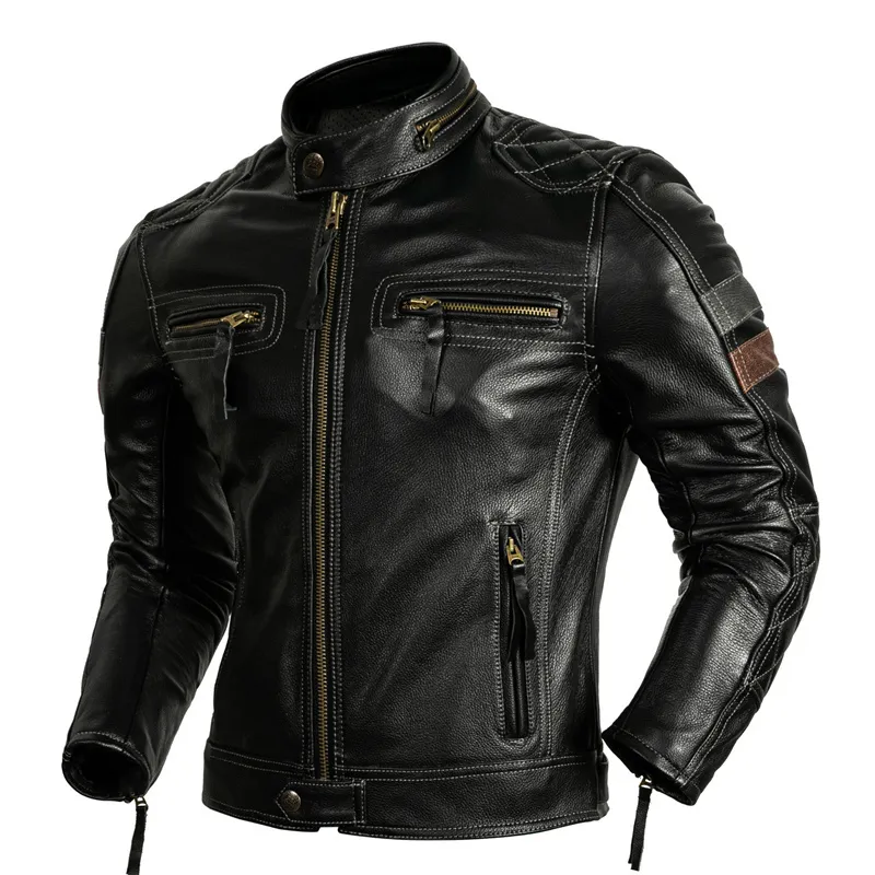 Men's Leather Faux Protective Rider Clothing Natural Cow Jacket Men Motor Biker Coat Mens Motorcycle Genuine S-XL 221206