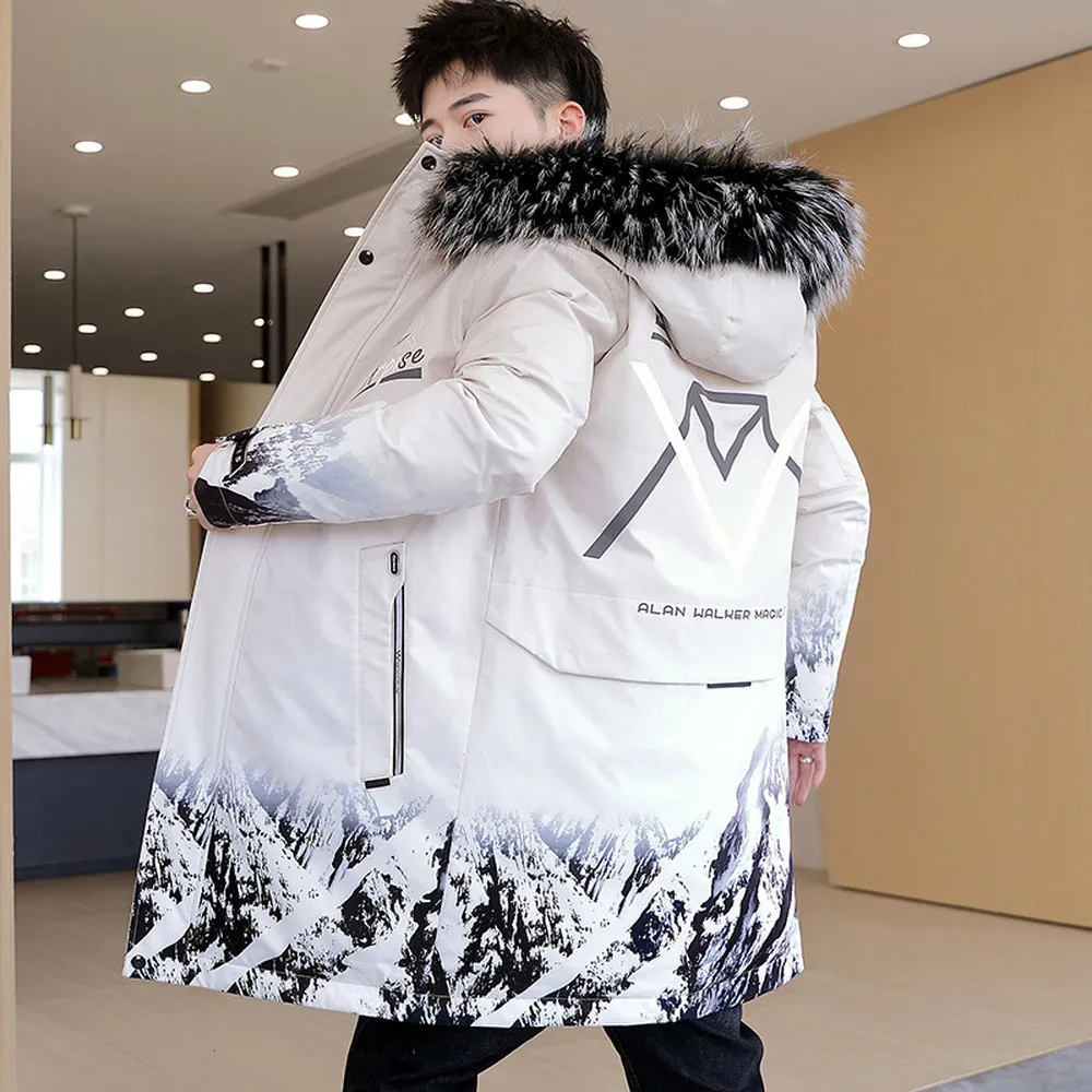 Erkekler Down Parkas Parka Ceket Erkekler Kürk yakalı kaput uzun moda kıyafetleri Koreli Palto Mens Streetwear 2023 221207