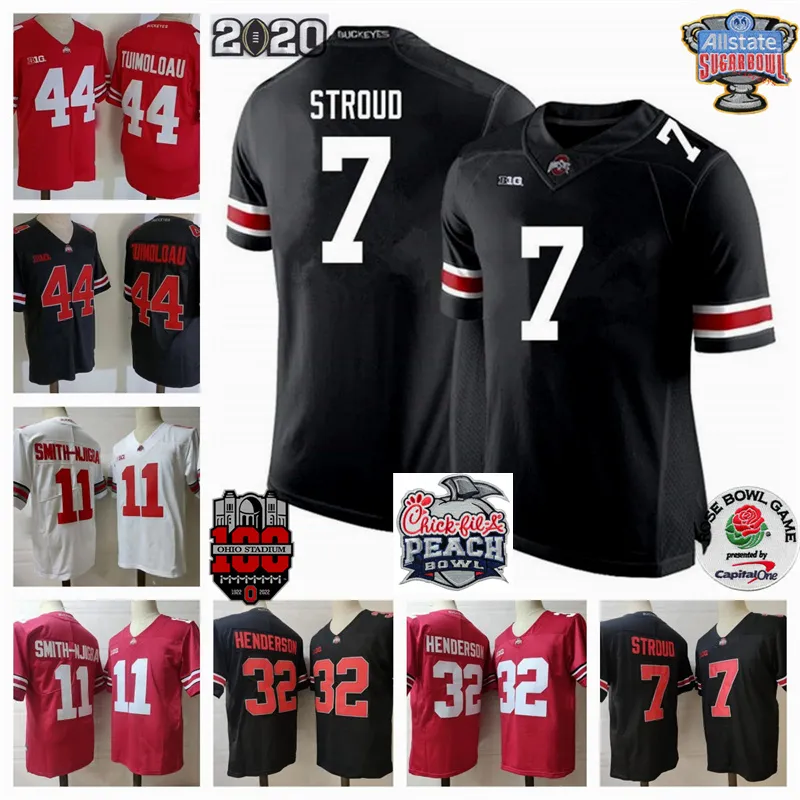 남성 7 C.J. Stroud Ohio State Buckeyes 축구 유니폼 스티치 44 J.T. Tuimoloau 32 Treveyon Henderson 11 Jaxon Smith-Njigba Ohio State Jersey