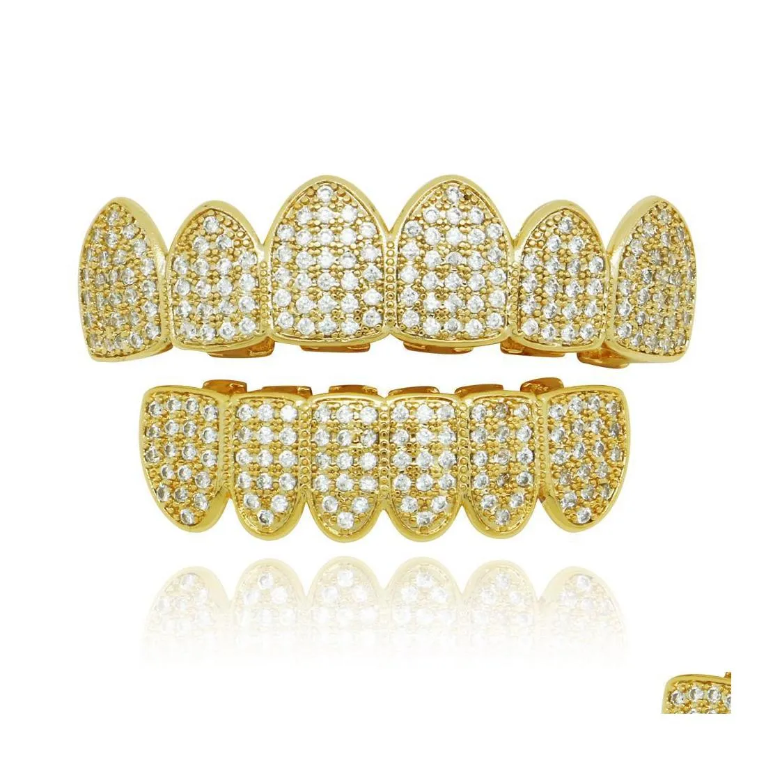 Grillz Dental Grills Hip Hop Grillz Fl Diamonds Dental Grills Real Gold Plated Fashion Cool Rappers Body Jewelry Drop Delivery Dhwbt