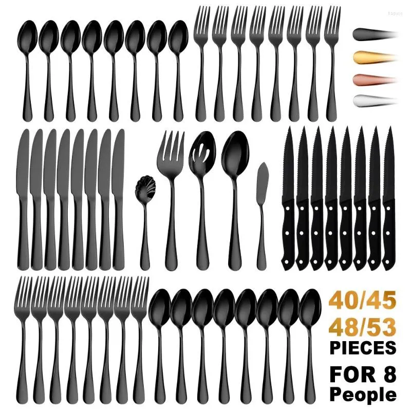 Conjuntos de talheres 40/45/48/53 Cutelry Set Service para 8 com utensílios de utensílios de bife espelho de faca de bife premium aço inoxidável premium