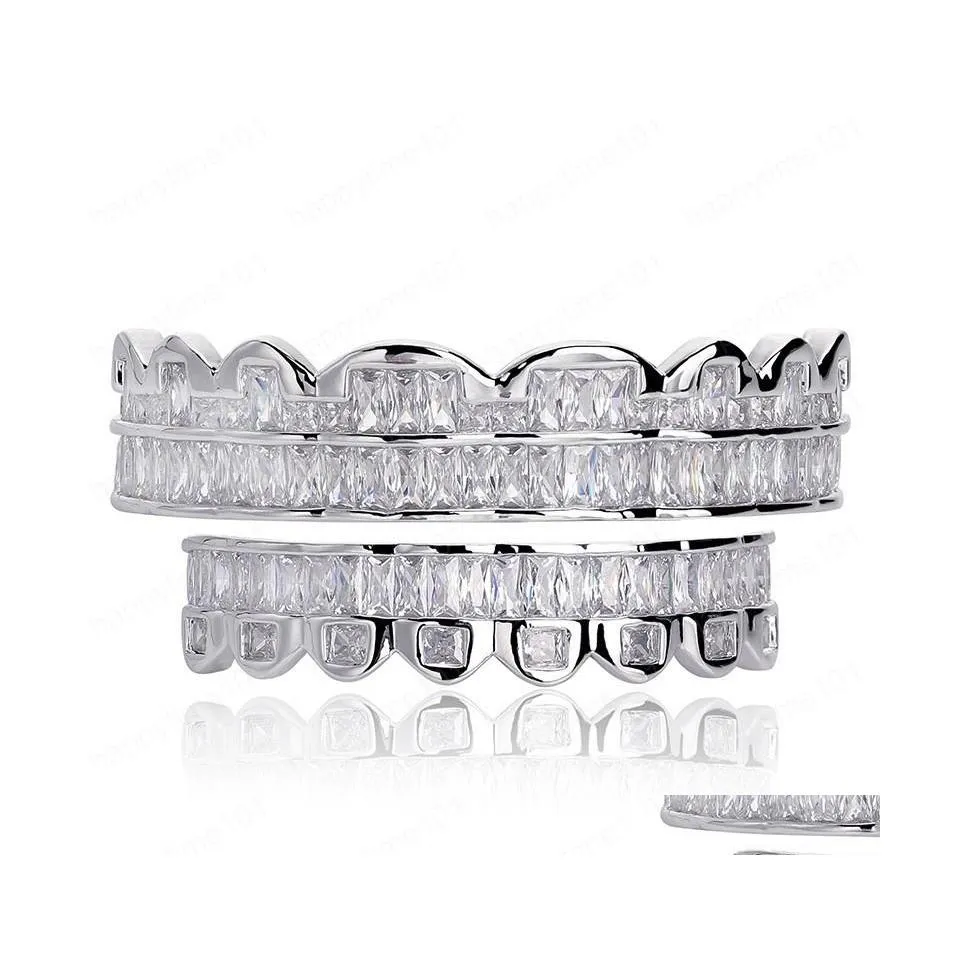 Grillz Dental Grills Teeth Grillz Top Bottom Sier Color Grills Dental Mouth Hip Hop Fashion Jewelry Rapper Drop Delivery Body DHJ8Q
