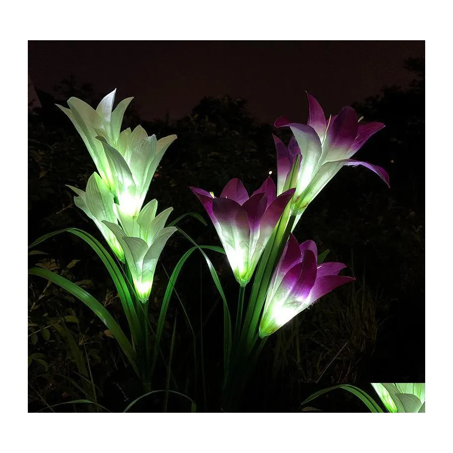 Trädgårdsdekorationer 2 datorer LED Solar Lily Light Waterproof Colorf Simation Flower Festive Lawn Lamp Garden Decoration Lantern 122 N2 D DHIJF