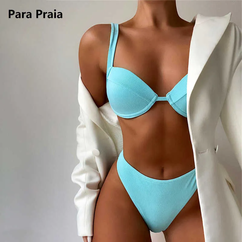 Bras Sets Para Praia 2021 Sexy Solid Bikini Set Thong Swimsuits Halter Underwire Women Push Up Swimwear Brazalian Bathing Suit Summer T221206