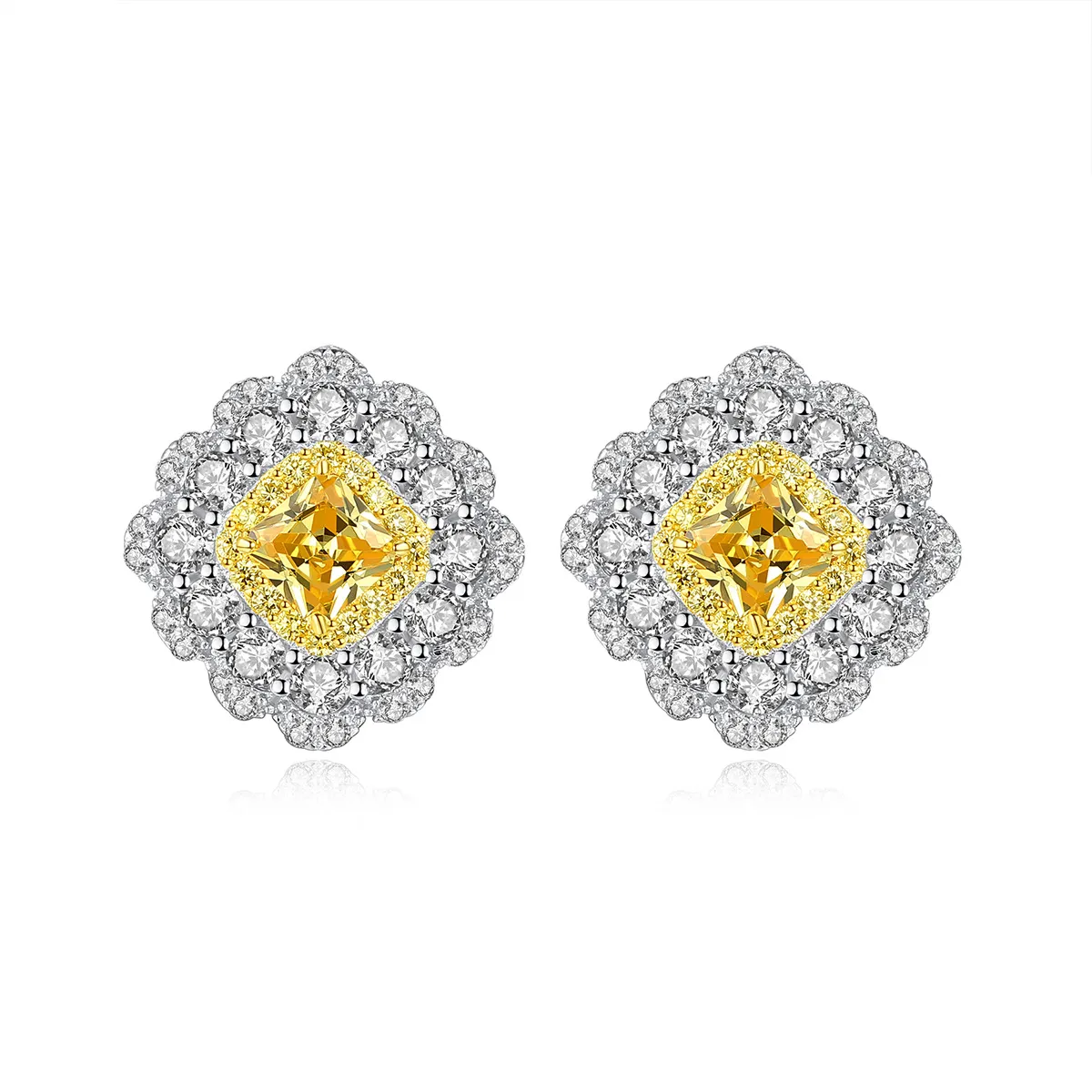 Orecchini a bottone in cristallo giallo S925 Argento Micro Set Zircone Orecchini con diamanti pieni Europa Moda Donna Orecchini squisiti Accessori per gioielli per feste di nozze Regalo SPC