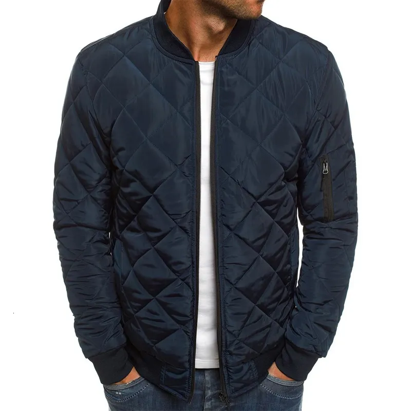 Men's Jackets Men Quilted Padded Casual Zip Up Winter Warm Bomber Plaid Stand-Up Coat Windproof Outwear 221206