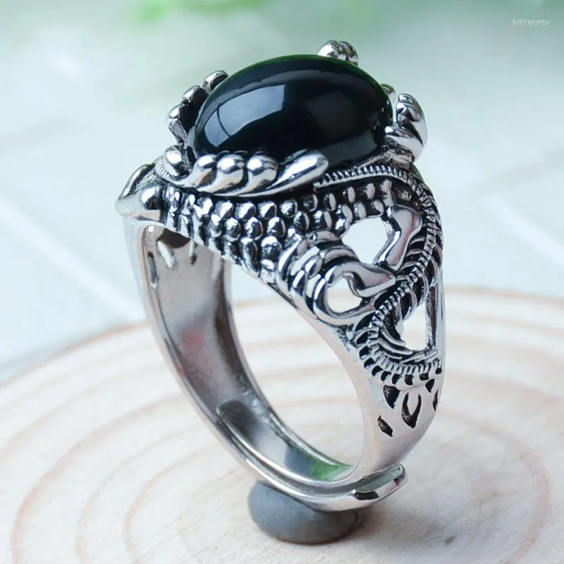 Cluster Rings Real S925 Silver Inlaid Authentic Natural Ink Sapphire Ring Male Faucet For Man And Woman Adjusting