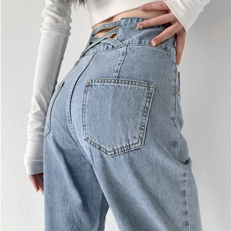 Dames jeans zoenova casual mode rechte been denim bodem y2k harajuku vriendje long high taille baggy jean herfstbroek blauw 221206