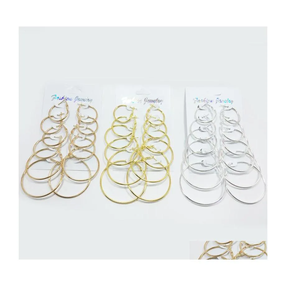 Hoop Huggie Big Circles Hoop Pendiente Coreano 6 Par / Set Plateado Oro Sier Conjuntos Hip Hop Joyería de moda para mujeres 5943 Q2 Drop Delive Dh6Yj