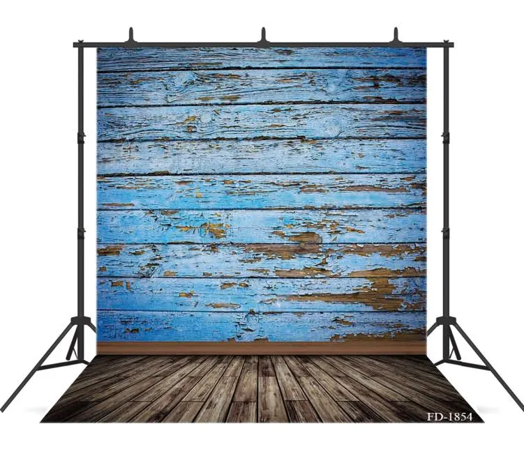 blue board wooden floor Vinyl pography background for Portrait children kids baby new born backdrop pocall8769133