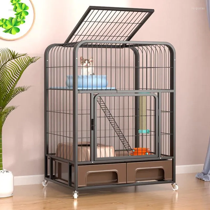 Chat transporteurs acier inoxydable Cages maison intérieur grand avec toilette une Villa surdimensionné espace libre maison Portable extérieur