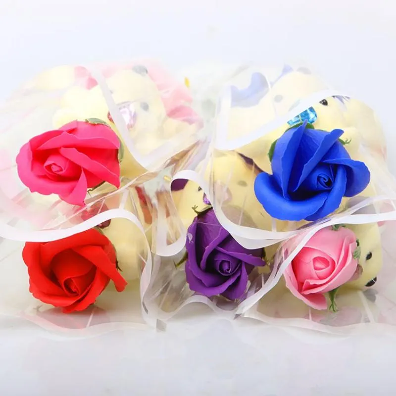 Single bear soap flower bear simulation artificial flower rose single rose for valentines day party single bouquet gift