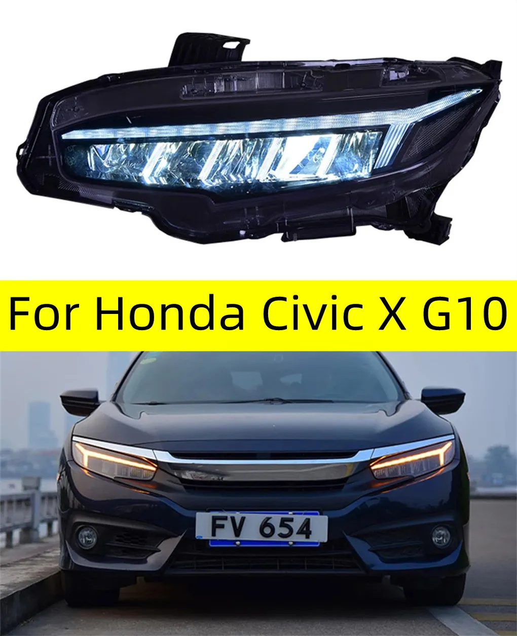 2 szt. Auto -głowica samochodu Części do Honda Civic X G10 Zmodyfikowane lampy LED reflektory DRL Dual Projector Lift