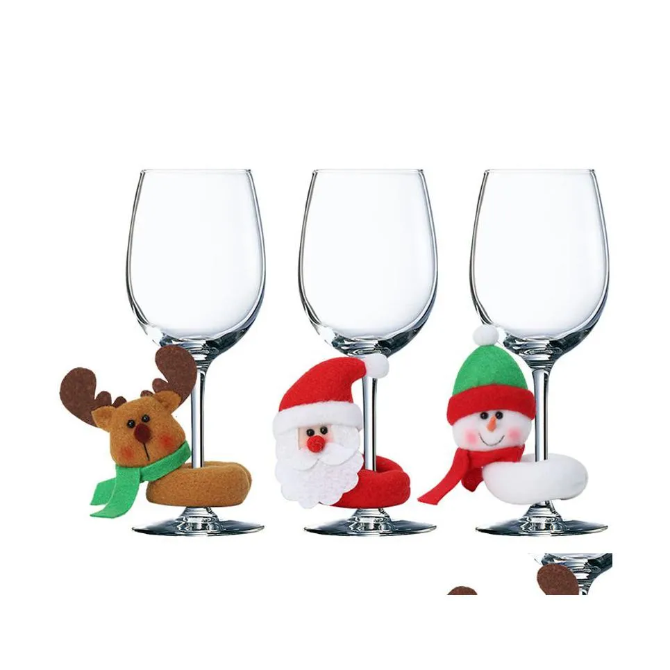 Juldekorationer Juldekoration Red Wine Champagne Cup Set Santa Claus Snowman Reindeer Christmass Home Drop Delivery Gar DHD5R