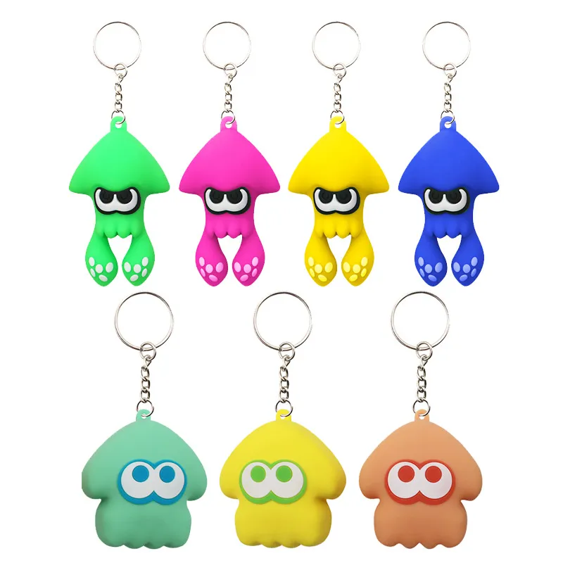 PVC Splatoon Keyrings 귀여운 만화 키 체인 반지 보석 오징어 자동차 키 체인 홀더 동물 디자인 가방 매력 펜던트 장신구 키파브 선물 게임 액세서리