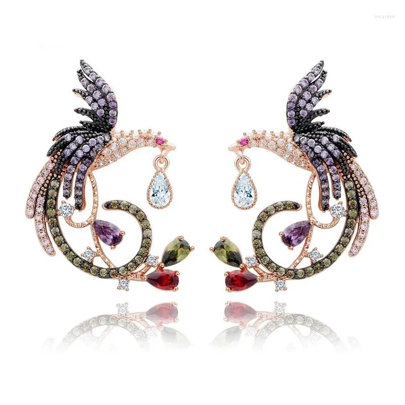 Dangle Earrings Designer Bridal Fashion Phoenixカラフルなキュービックジルコニアゴールドメッキバードドロップラグジュアリーウェディングジュエリー