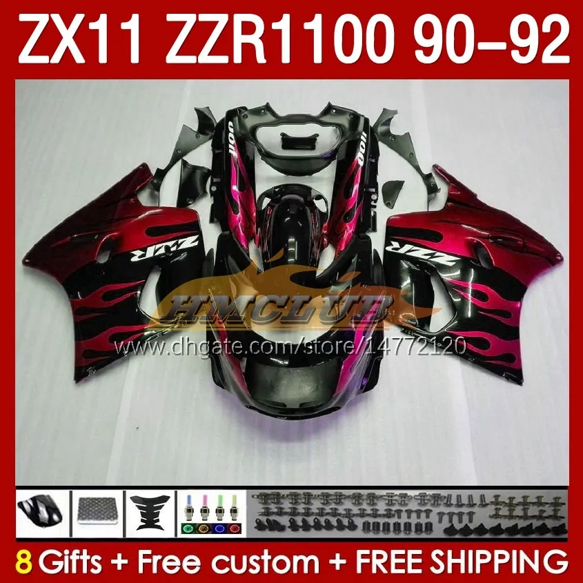 OEM Fairings For KAWASAKI NINJA ZZR1100 ZX 11 R 11R 1990-1992 red flames Body 164No.84 ZX-11 R ZZR 1100 CC ZX-11R ZZR-1100 ZX11R 90 91 92 ZX11 R 1990 1991 1992 Fairing Kit