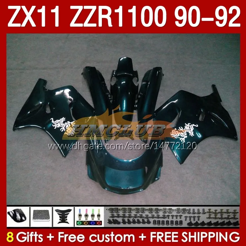 Volledige kuipen voor Kawasaki Ninja ZX 11 R 11R ZX11 R ZZR1100 ZX11R 90 91 92 BODY 164NO.104 ZZR 1100 CC ZX-11R ZZR ZZR-1100 1990 1990 1991 1992 ZX-11 R 90-92 ABS Fairing Kit Green Stock