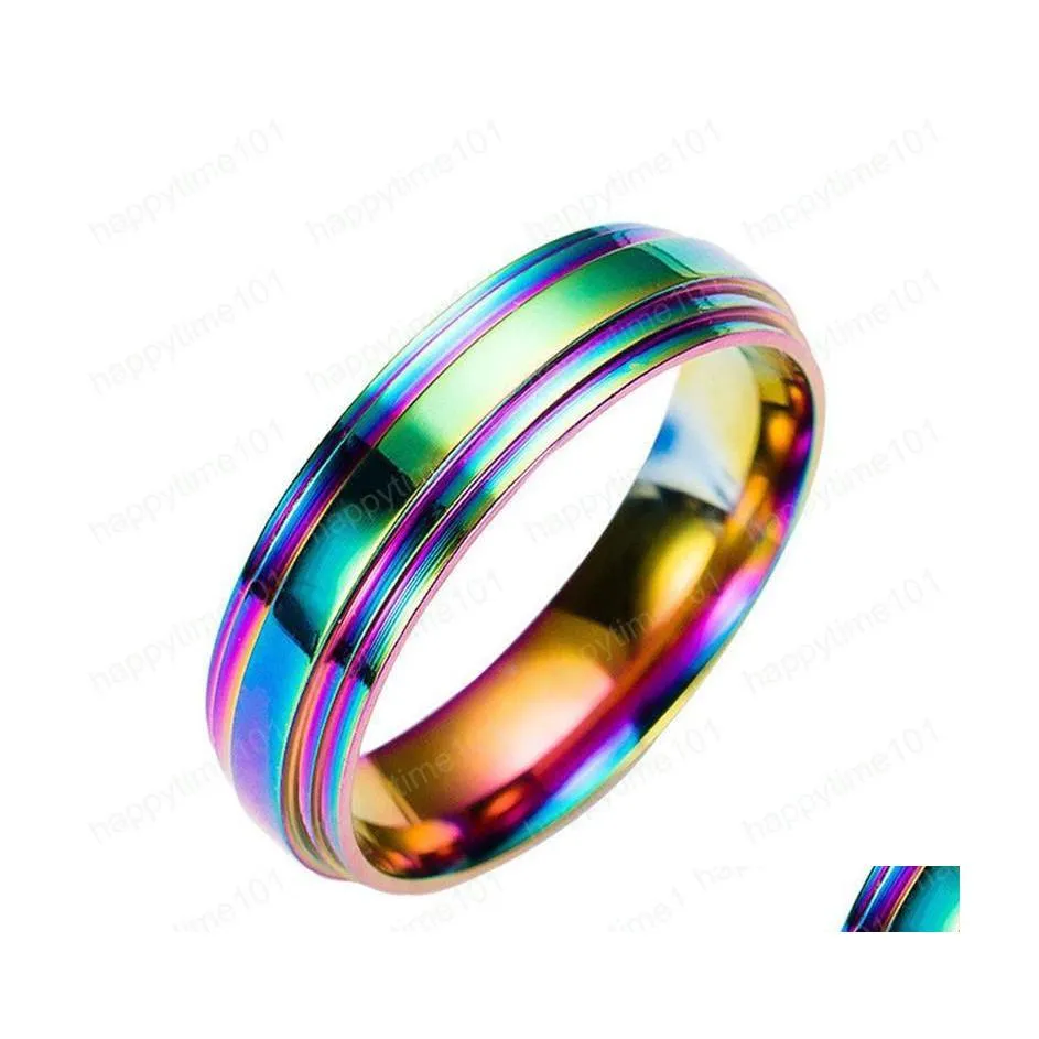 Band Rings Rainbow Stainless Steel Rings Designer Jewelry Women Ring Men Wedding Drop Delivery Dhiah