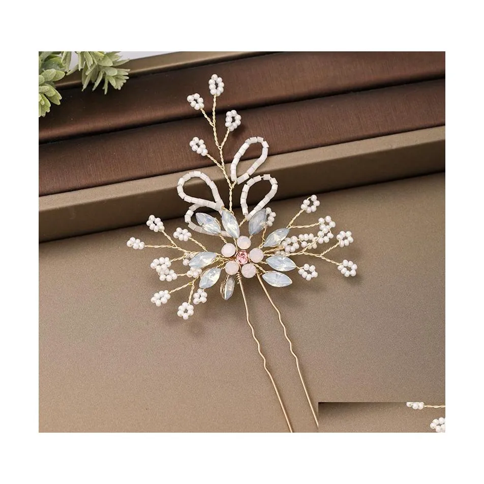 Wedding Hair Jewelry Rhinestone Pearl Hairpin Tiara Bridal Hair Accessories Pin Jewelry Woman Accessory Hairclip Ornament Wedding Dr Dh16X