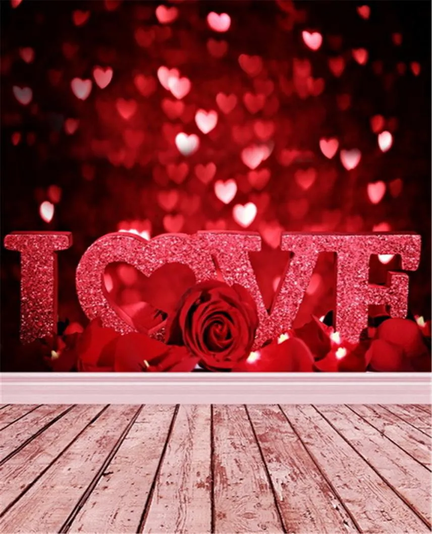 Sparkle Love Hearts Red Bokeh Backdrops Romantic Roses Valentines Day Wedding Pography Studio Background Wood Floor8967482