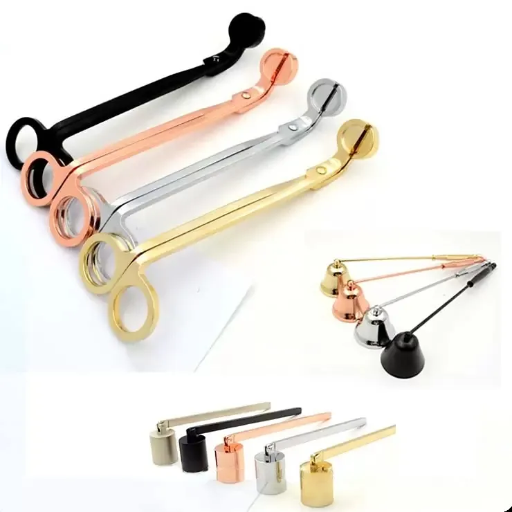 Candela Wick Trimmer Snuffers in acciaio inossidabile 17cm Forbici in oro rosa Lampada a olio Trim Cutter Snuffer Tool Hook Clipper Cover P1207