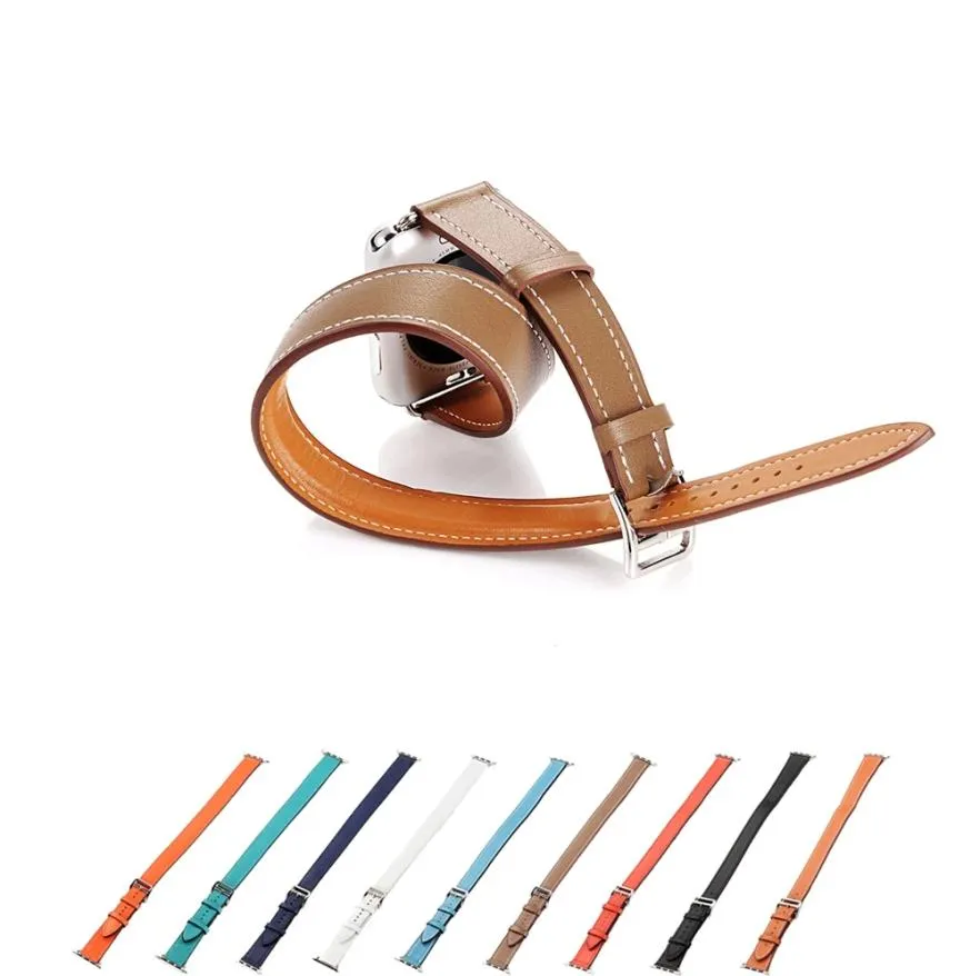 Double tour Smart Straps for Apple watch band 41mm 45mm 44mm 40mm 42mm 38mm Textured Genuine Leather watchband bracelet iWatch ser9377177