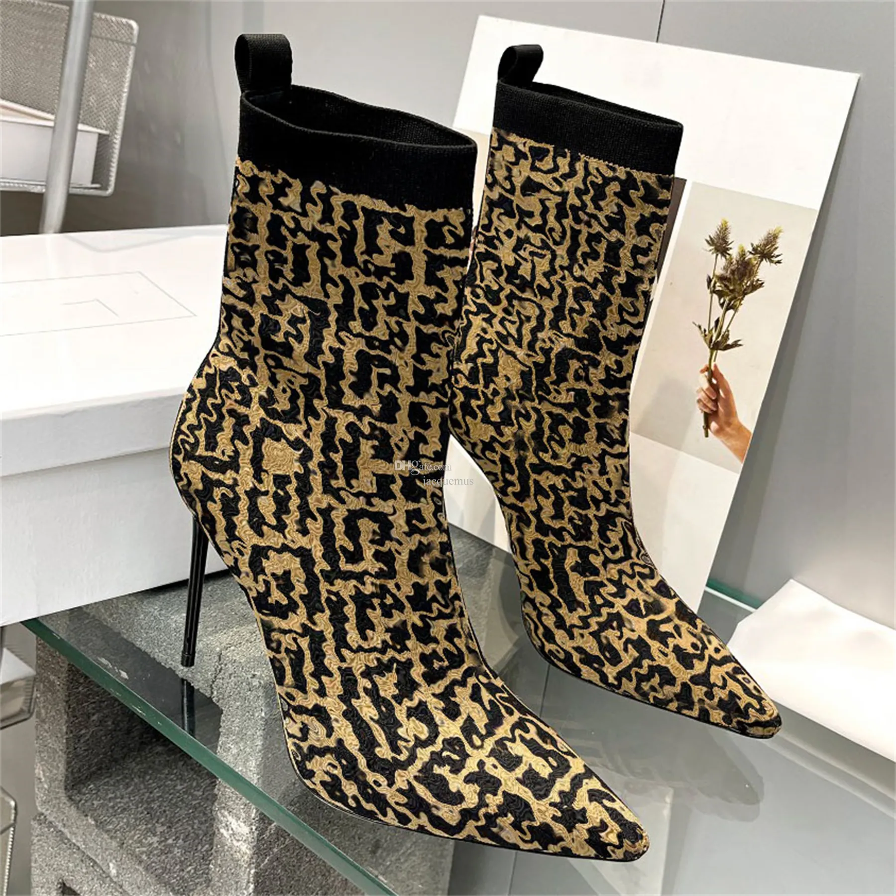 fashion womens skye boots sock shoes roni woman knit leather designer high heel boot r96s#