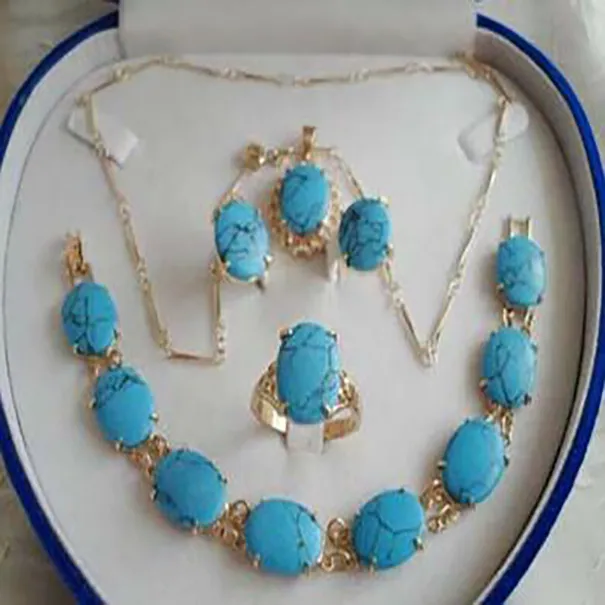Mode vrouwen turquoise ketting oorring ring armband sieraden sets