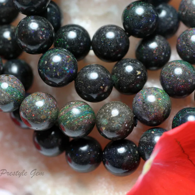 Beaded Necklaces Meihan wholesale natural A Australia black opal smooth round gem stone beads for jewelry making DIY bracelet 221207