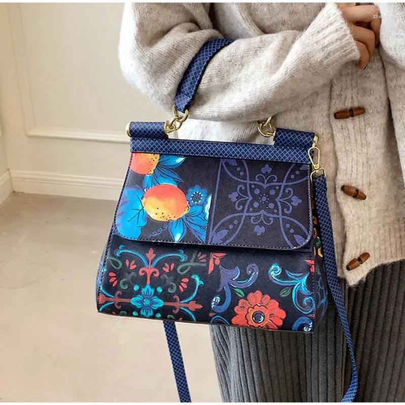 Sacos de noite estilo retrô bolsas femininas pintadas com alça de ombro ajustável bolsa de ombro feminina na moda mochilas de grande capacidade