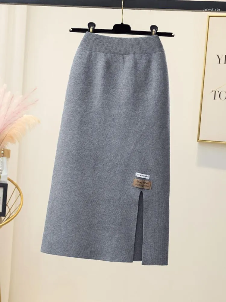 Skirts 2022 Autumn Winter Korean The Simple Solid Color Split Knitted Skirt A-line All-match Y2k Women GD730