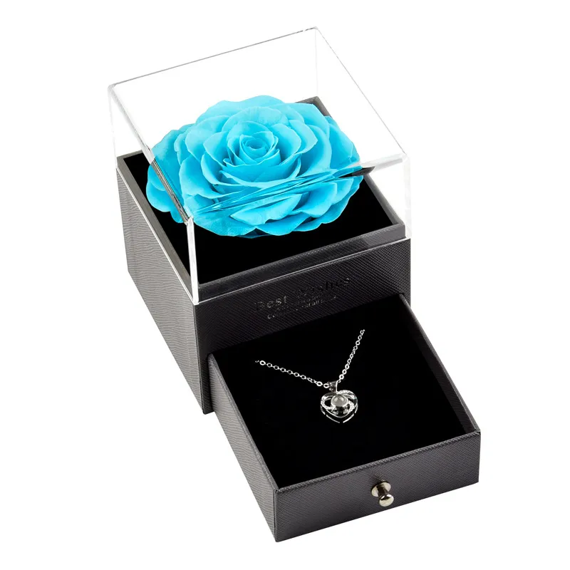 Eternal Rose Flower Jewelry Boxes Necklace Ring Preserved Flowers Birthday Gift Box for Valentine`s Day Mother`s Day 1206