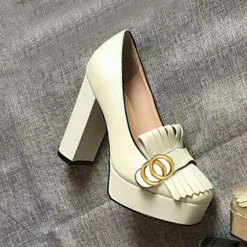 High Heels Wedding Shoes Super Heel Shoe Woman Shoes Classic Cowhide Sexy Bar Banquet Princess Metal Buckle Leather Thick Heeled