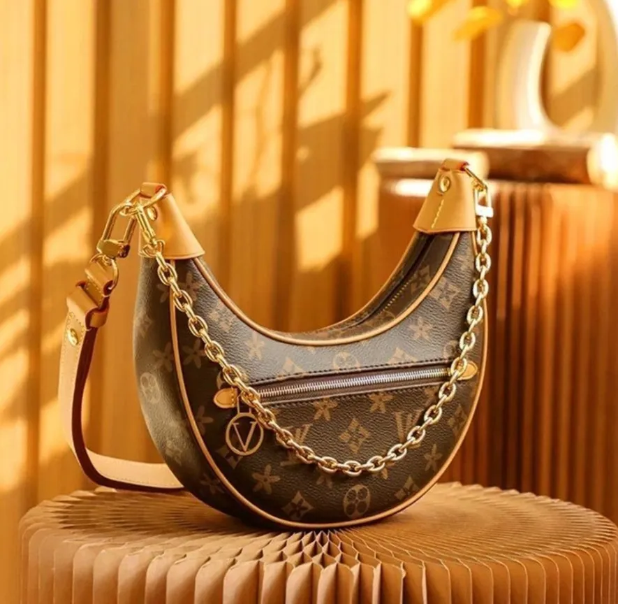 Schleife Hobo-Taschen Goldkette Handtasche Luxuriöse Designer Damen Beschichtete Leinwand Reißverschluss Umhängetasche Schultergurt Tasche Halbmondboden Handtaschen Geldbörsen Moon Bags