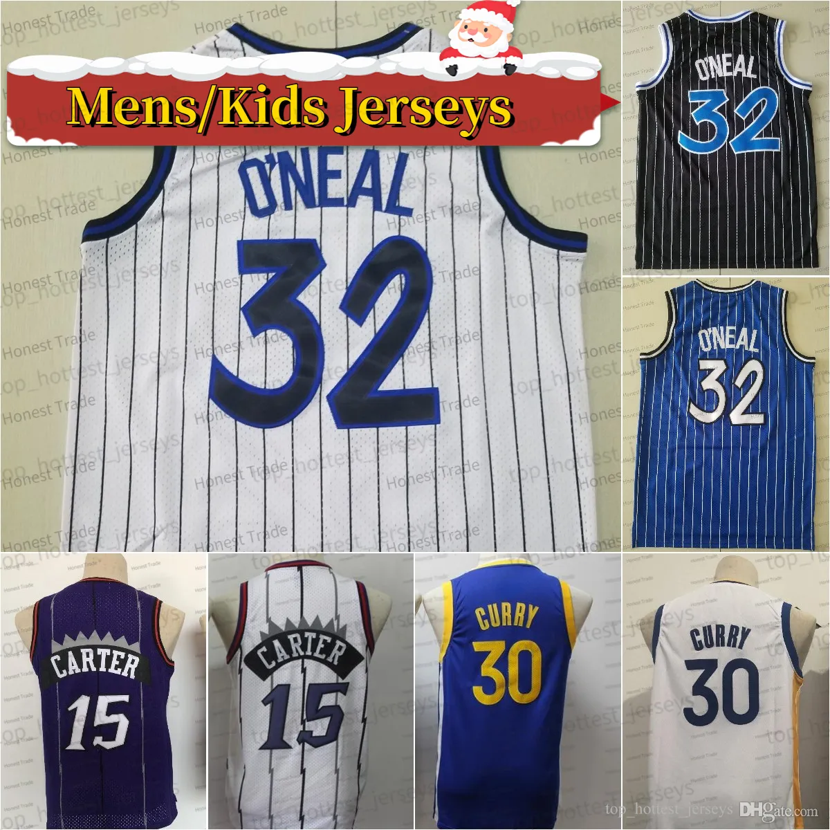 Mens Kids Stephen 30 Curry Basketball Jersey White 32 Shaq Shaquille Retro Blue Black Men Youth Stitched Jerseys New Year Christmas Gifts For Children
