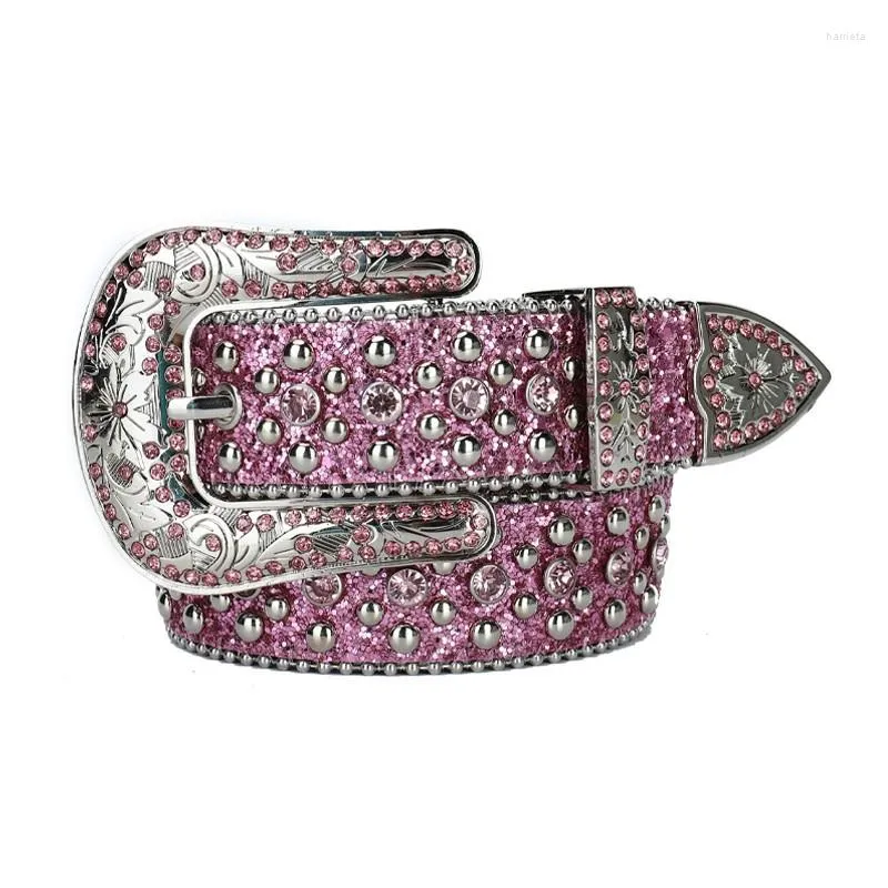 Belts Designer Punk Rhinestone Studded Belt For Women Black PU Leather Women's Waist Fashion