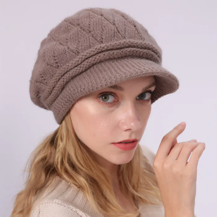 Bonnet d'hiver pour femmes, mise à jour, chapeau tricoté chaud et extensible, casquette tête de mort avec visière, mode pour filles