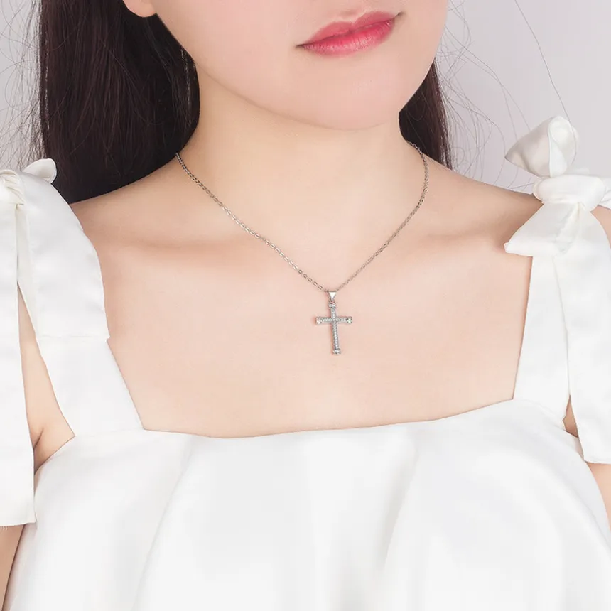 UPDATE Diamond Jesus Cross Necklace Pendant Crystal Row Necklaces chains for Women Men Fashion Jewelry