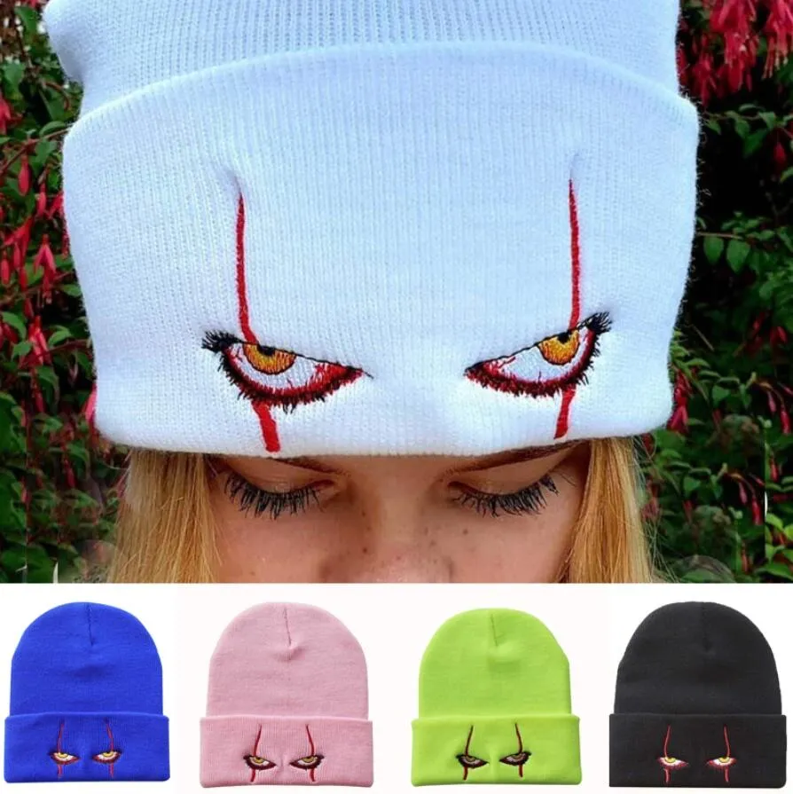 Scary Clown Eyes Beanies Winter Hats For Women M￤n ton￥ringar Hip Hop Horror Fashion Sticked Solid Color Bonnets Beanie Hat