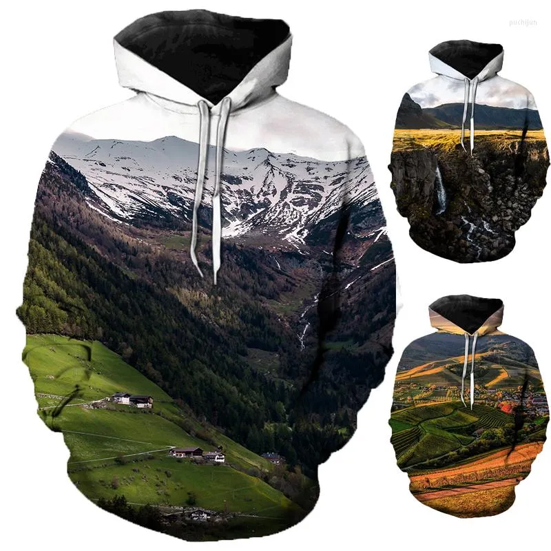 Herren-Kapuzenpullover für den Winter und Damen-Kapuzenpullover mit langen Ärmeln, Motiv: Anker, schöne Landschaft, 3D-Druck, lässig