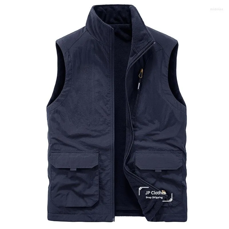 Gilet da uomo Caldo Autunno Inverno Casual Gilet da esterno Velluto Taglie forti Gilet in pile Giacca multitasche in cotone Canotta senza maniche