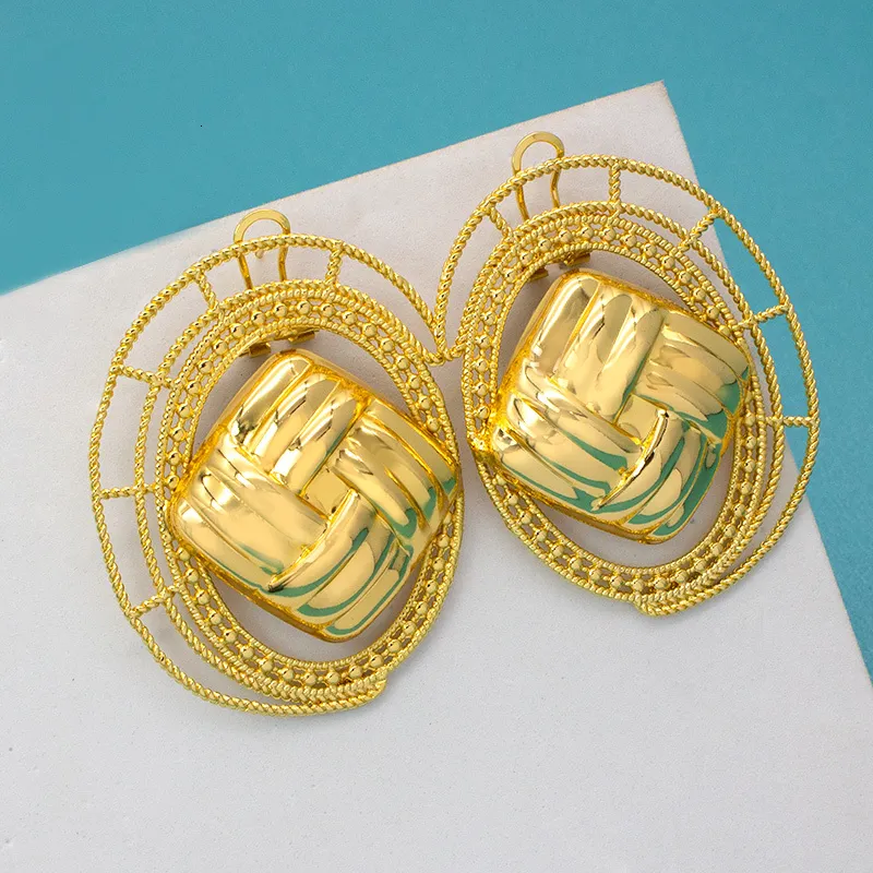 Boucles d'oreilles pour femmes, manchette d'oreille, Clip géométrique exquis, ajouré, ovale, pour dames, bijoux dorés africains de Dubaï, 221208