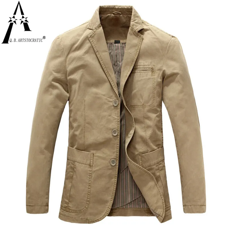 Men's Suits Blazers Spring Autumn Business 100% Pure Cotton Casual Suit Coat Male Masculino Solid Jackets Outwear Military Jacket 221208