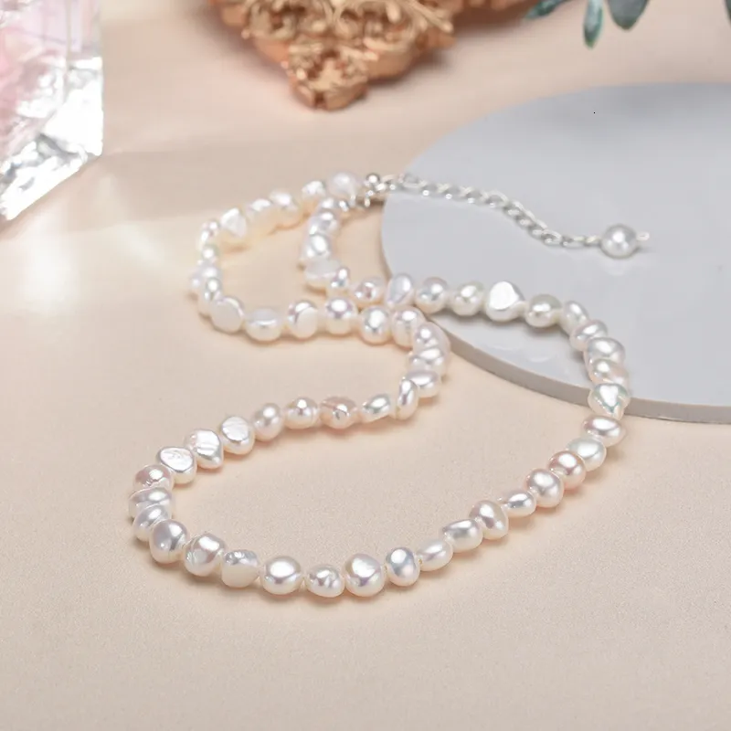 Chokers 5-6mm Natural Baroque Freshwater Pearl Necklace Fashion Jewelry for Gift 925 Sterling Silver Choker Women Girls 221207