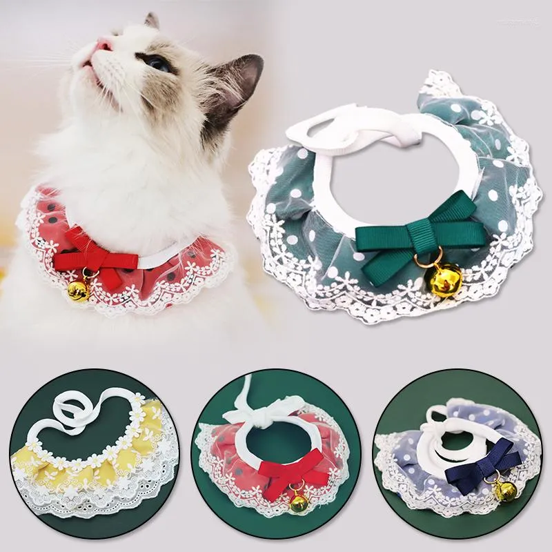 Dog Collars Flower Lace Bow Bell Collar Puppy String Bib Necklace Fashion Cat Neckerchief Pet Cats Neck Strap Scarf Accessories