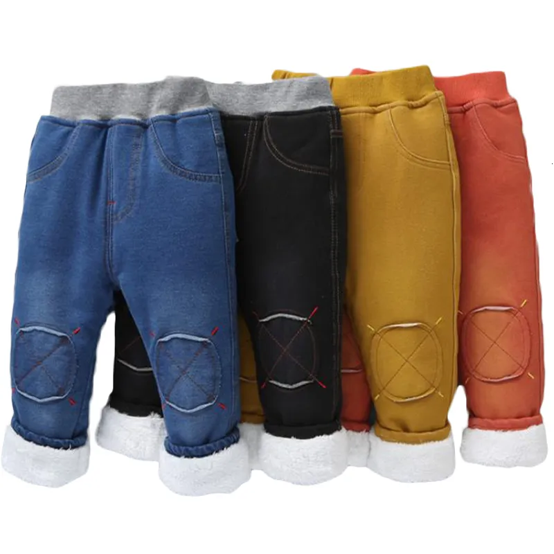 Trousers High Quality Boys Jeans Casual Child Plus Velvet Pants Winter Kids boy Girls Thicking Warm Denim 221207
