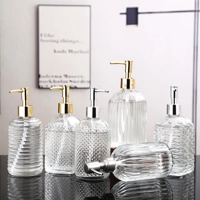 Liquid Soap Dispenser 400ml Vintage Glass Manual Pressure Dispensers Large Capacity Non Slip Storage Bottle Accessories For Home Bathroom 221207