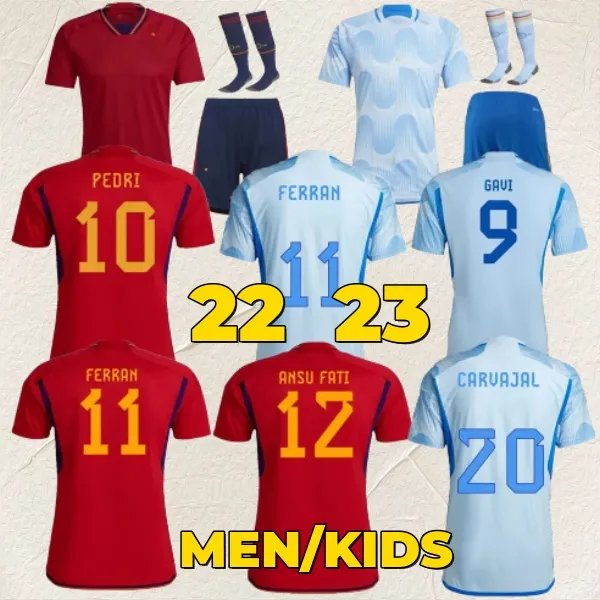 2022 Spanje voetbaltruien Fans T -stukken 22/23 Wereldbeker Morata Koke Gavi Pedri Ferran Sergio Team Shirt Jordi Alba Sarabia Garcia Sarabia Laporte voetbaluniform